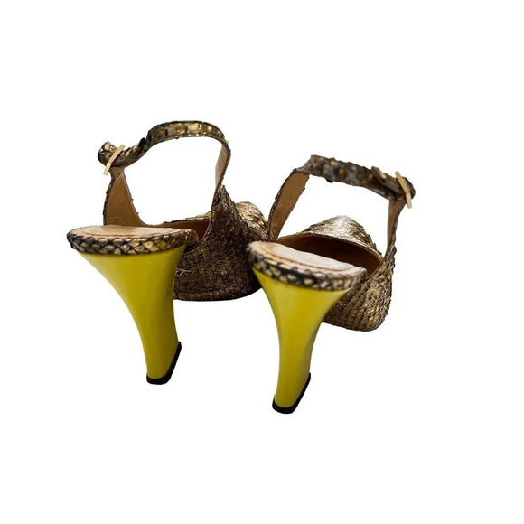 Charlotte Olympia Bronze Python Slingback Neon Heels - Picture 4 of 10